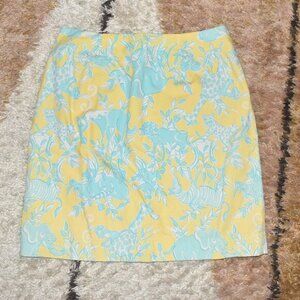 Retro Lilly Pulitzer Blue and Yellow Animal Print Mini Skirt Size 4